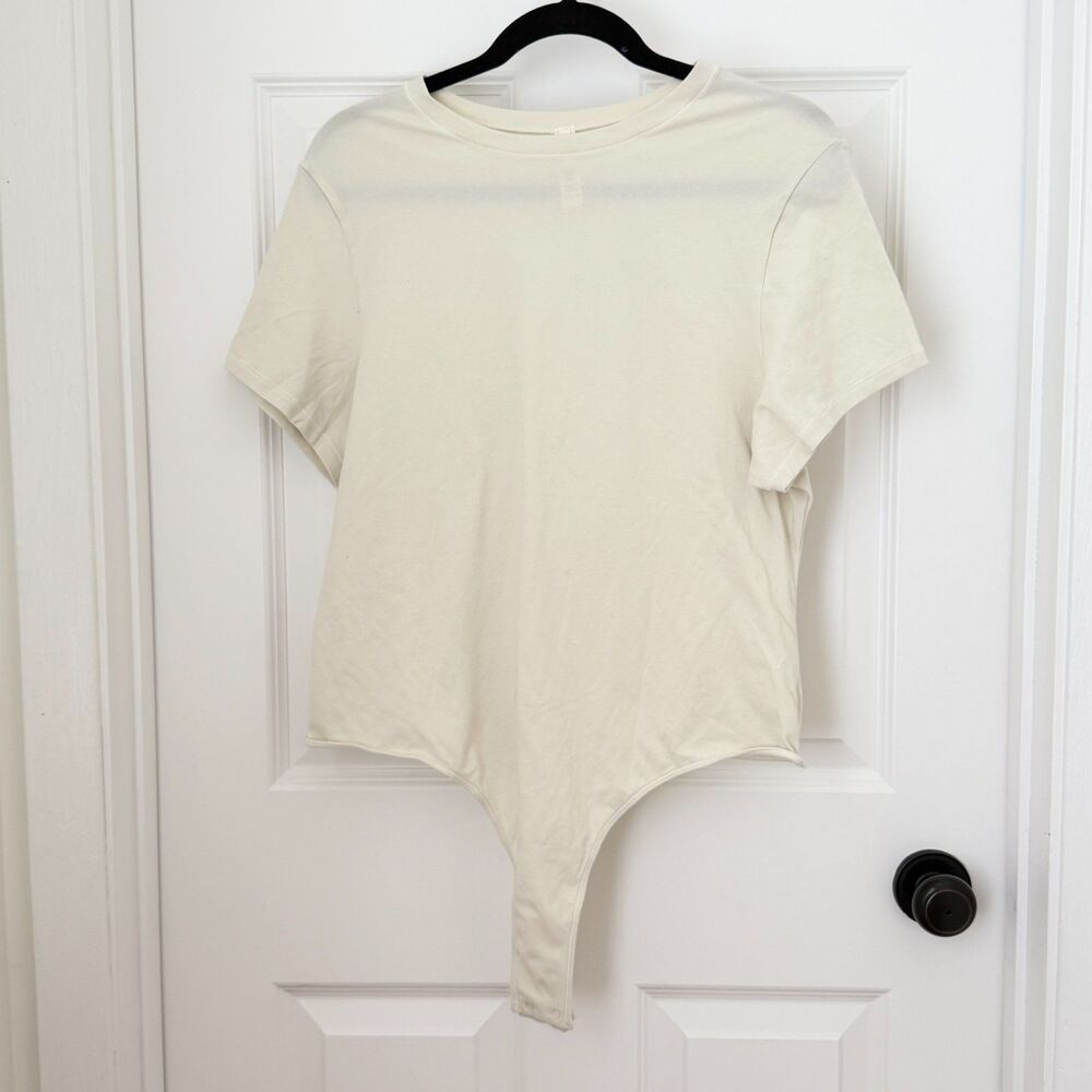Women SKIMS Cotton Jersey T Shirt Bodysuit Short Sleeve in Bone Size 3X